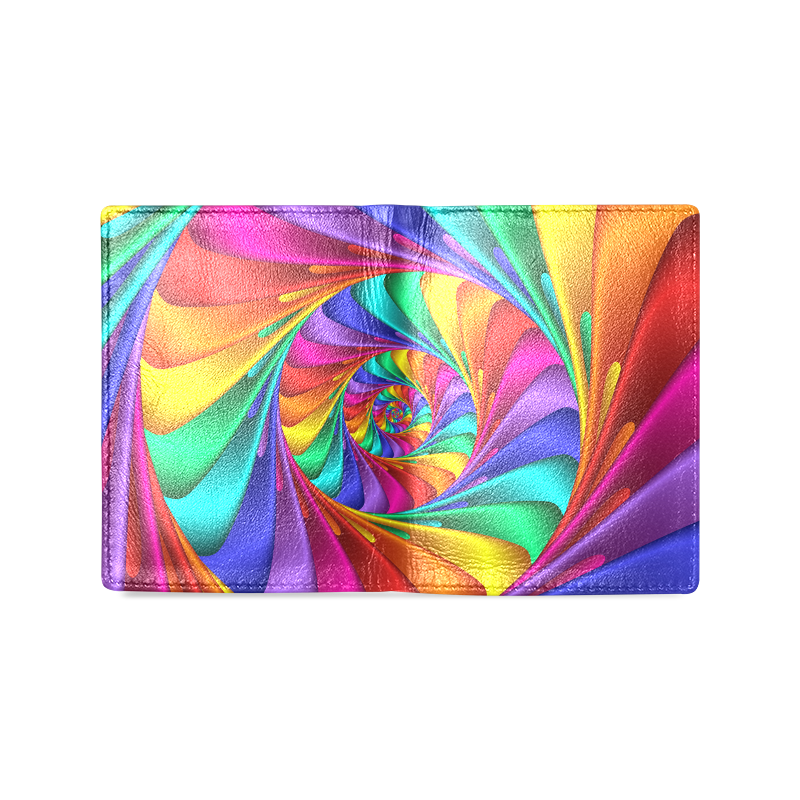 Psychedelic Rainbow Spiral Men's Leather Wallet (Model 1612)