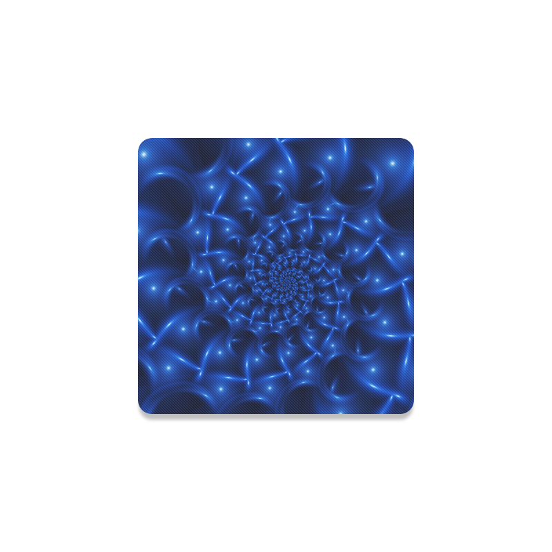 Blue Glossy Spiral Fractal Square Coaster