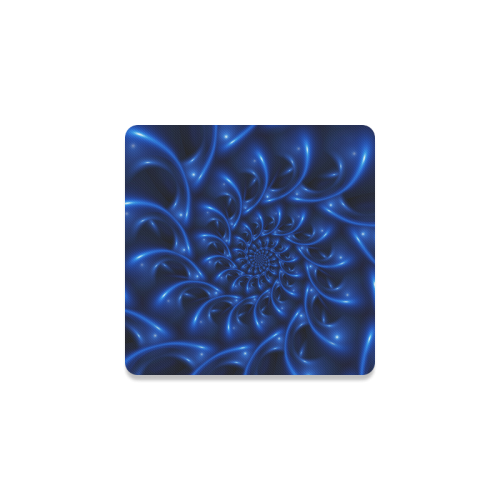 Blue Glossy Spiral Fractal Square Coaster