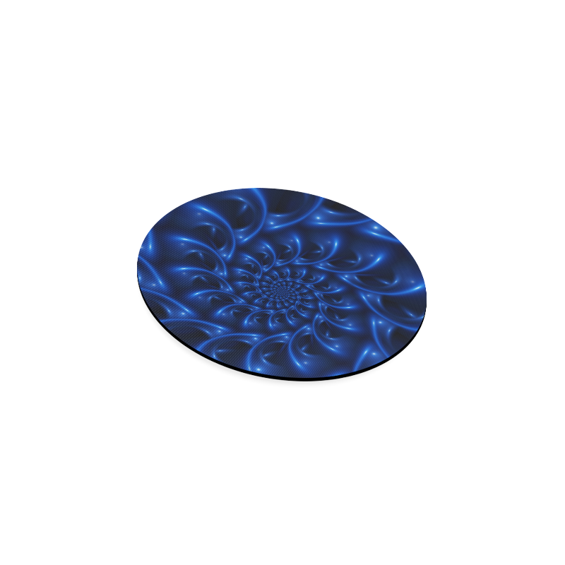 Blue Glossy Spiral Fractal Round Coaster