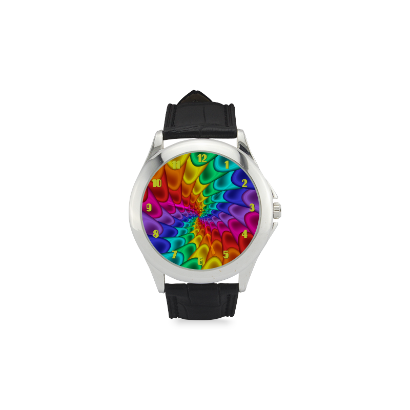 Psychedelic Rainbow Spiral Leather Watch Women's Classic Leather Strap Watch(Model 203)