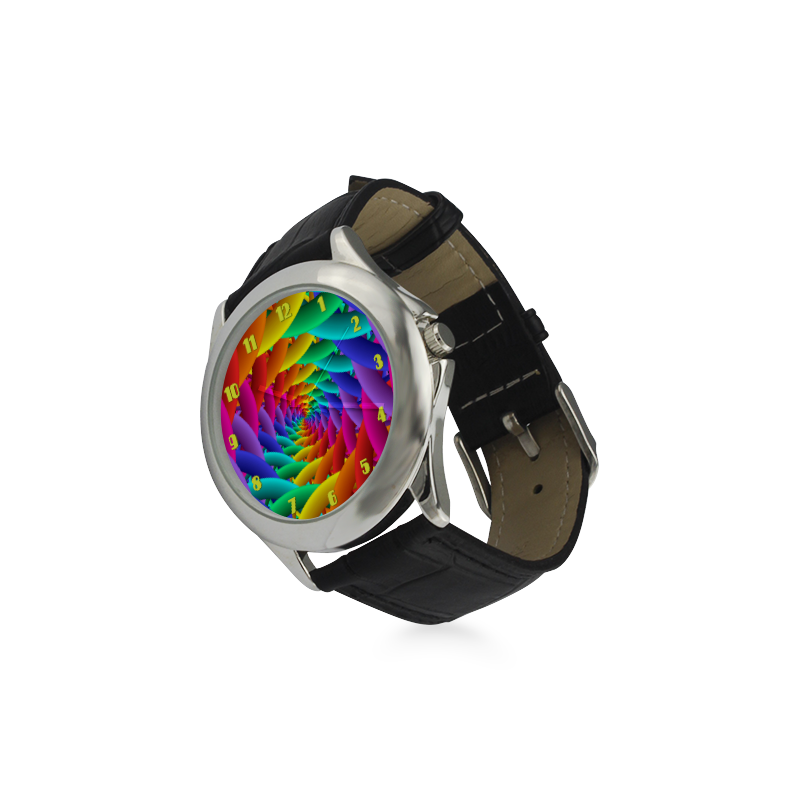 Psychedelic Rainbow Spiral Leather Watch Women's Classic Leather Strap Watch(Model 203)
