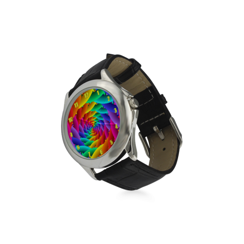 Psychedelic Rainbow Spiral Leather Watch Women's Classic Leather Strap Watch(Model 203)