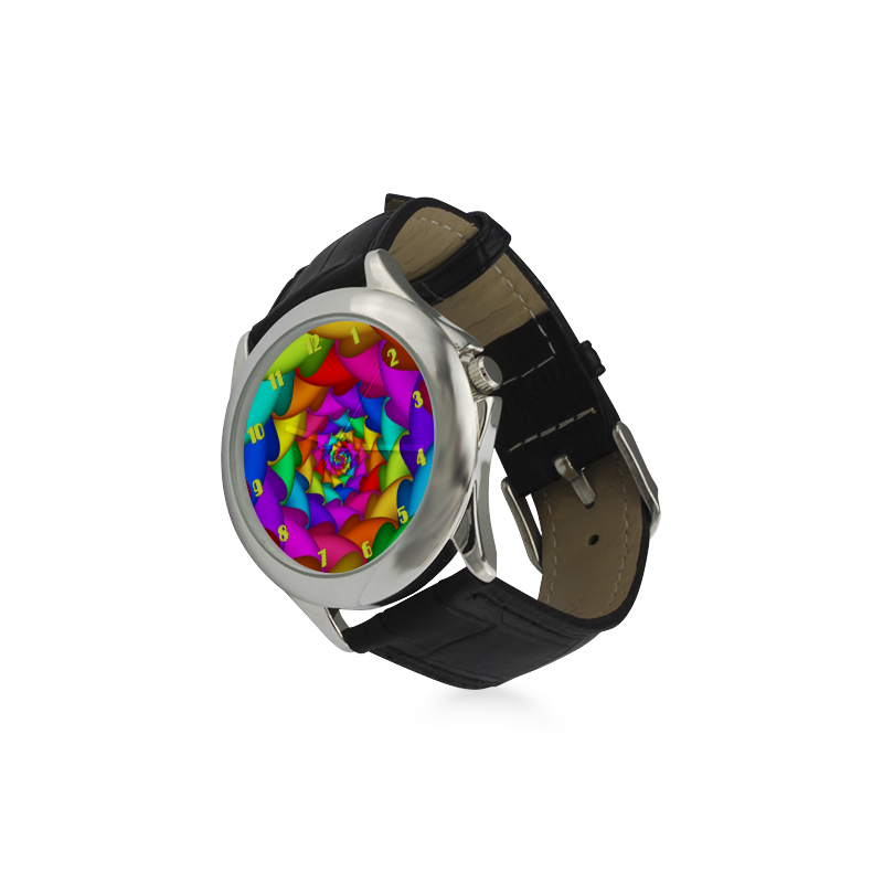 Psychedelic Rainbow Spiral Leather Watch Women's Classic Leather Strap Watch(Model 203)