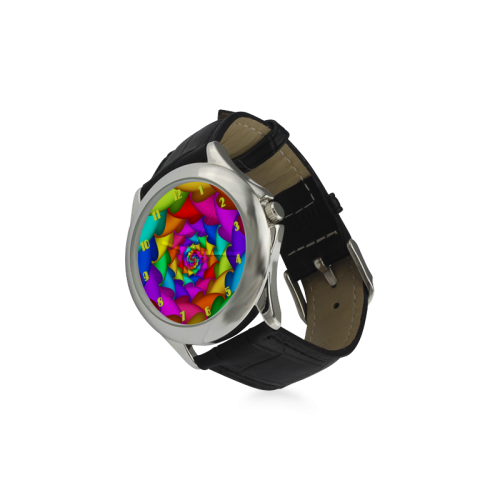 Psychedelic Rainbow Spiral Leather Watch Women's Classic Leather Strap Watch(Model 203)