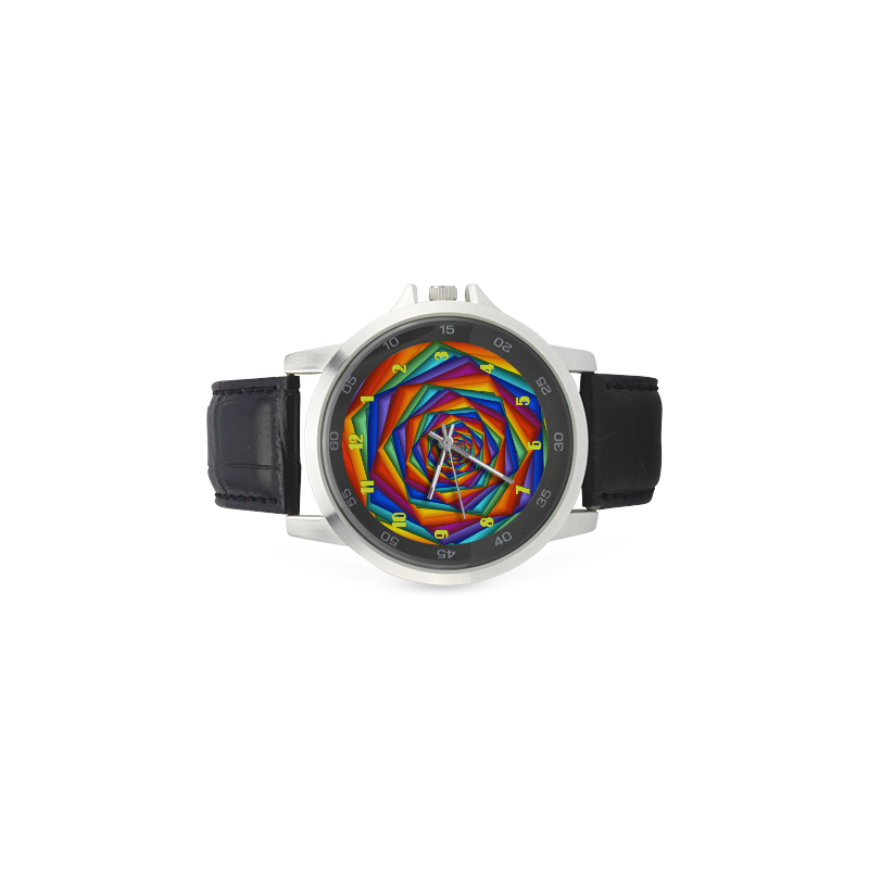 Psychedelic Rainbow Spiral Leather Watch Unisex Stainless Steel Leather Strap Watch(Model 202)