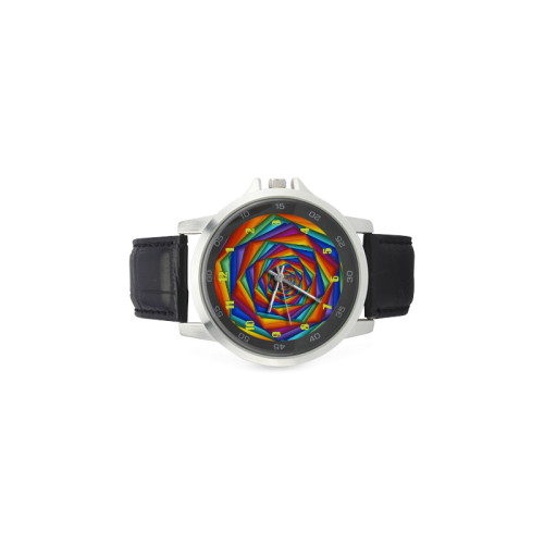 Psychedelic Rainbow Spiral Leather Watch Unisex Stainless Steel Leather Strap Watch(Model 202)