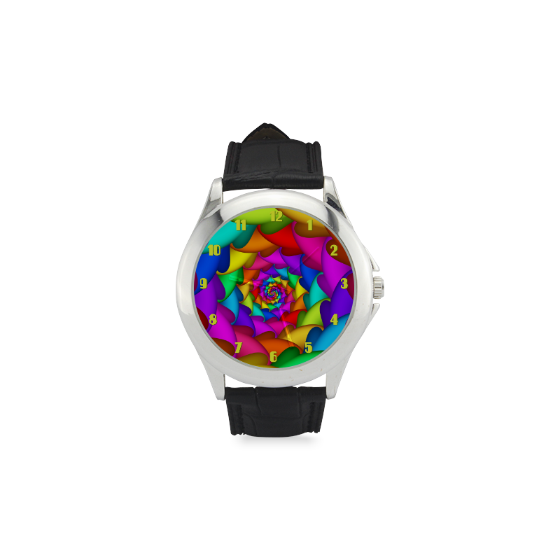 Psychedelic Rainbow Spiral Leather Watch Women's Classic Leather Strap Watch(Model 203)