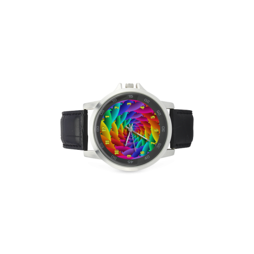 Psychedelic Rainbow Spiral Metal Leather Watch Unisex Stainless Steel Leather Strap Watch(Model 202)