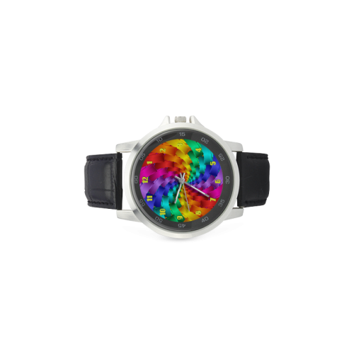 Psychedelic Rainbow Spiral Leather Watch Unisex Stainless Steel Leather Strap Watch(Model 202)