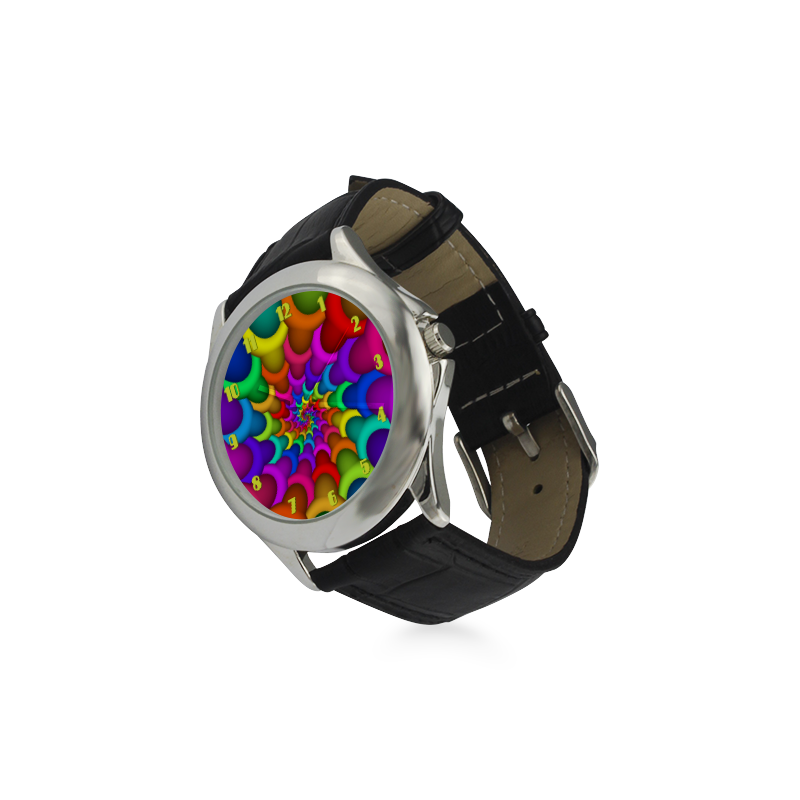 Psychedelic Rainbow Spiral Leather Watch Women's Classic Leather Strap Watch(Model 203)