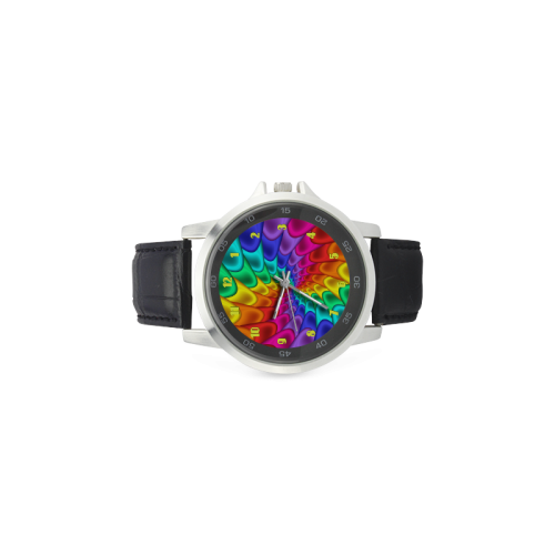 Psychedelic Rainbow Spiral Leather Watch Unisex Stainless Steel Leather Strap Watch(Model 202)
