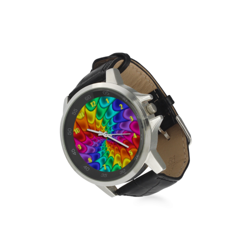 Psychedelic Rainbow Spiral Leather Watch Unisex Stainless Steel Leather Strap Watch(Model 202)