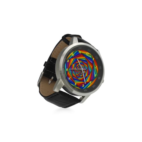 Psychedelic Rainbow Spiral Leather Watch Unisex Stainless Steel Leather Strap Watch(Model 202)