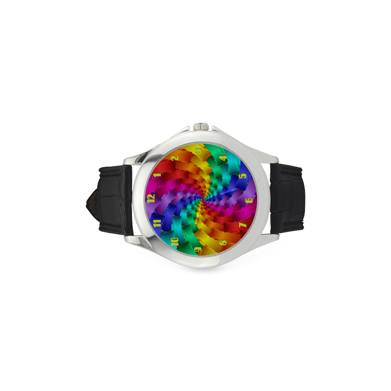 Psychedelic Rainbow Spiral Leather Watch Women's Classic Leather Strap Watch(Model 203)