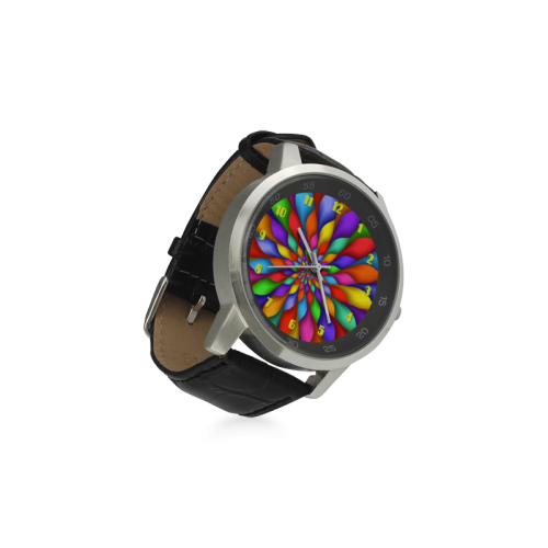 Rainbow Spiral Flower Petals Leather Watch Unisex Stainless Steel Leather Strap Watch(Model 202)