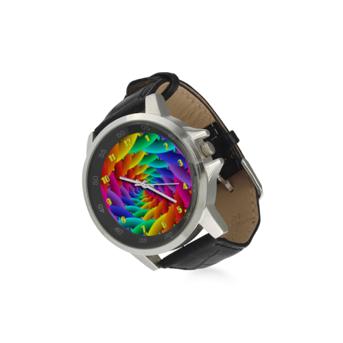 Psychedelic Rainbow Spiral Metal Leather Watch Unisex Stainless Steel Leather Strap Watch(Model 202)