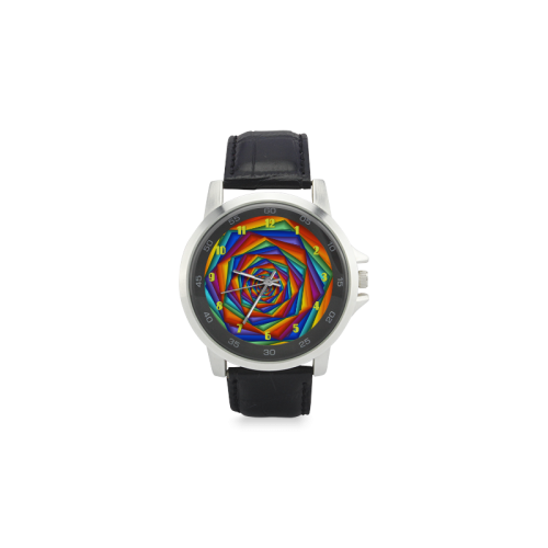 Psychedelic Rainbow Spiral Leather Watch Unisex Stainless Steel Leather Strap Watch(Model 202)