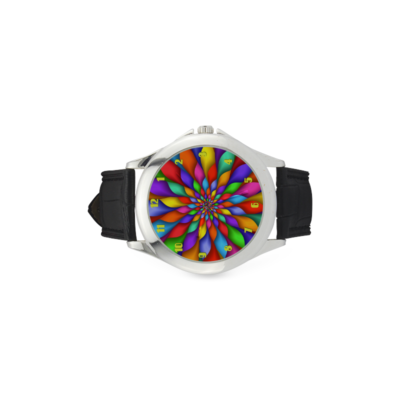 Rainbow Spiral Flower Petals Leather Watch Women's Classic Leather Strap Watch(Model 203)