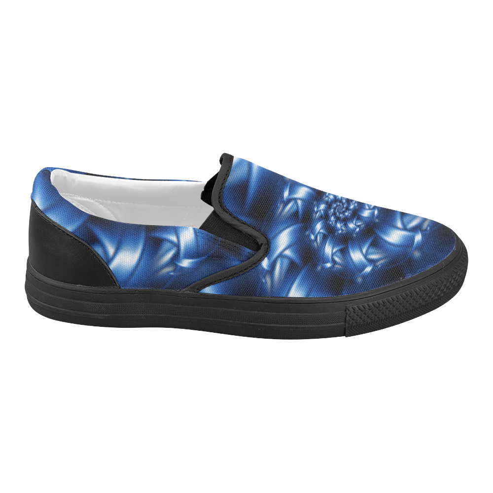 Glossy Blue Spiral Women's Slip-on Canvas Shoes (Model 019)