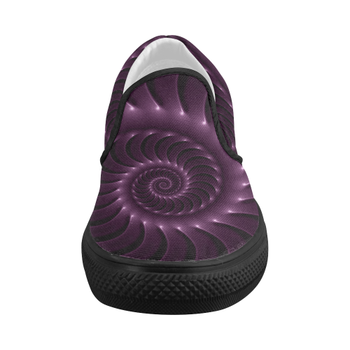 Glossy Plum Purple Spiral Women's Slip-on Canvas Shoes (Model 019)