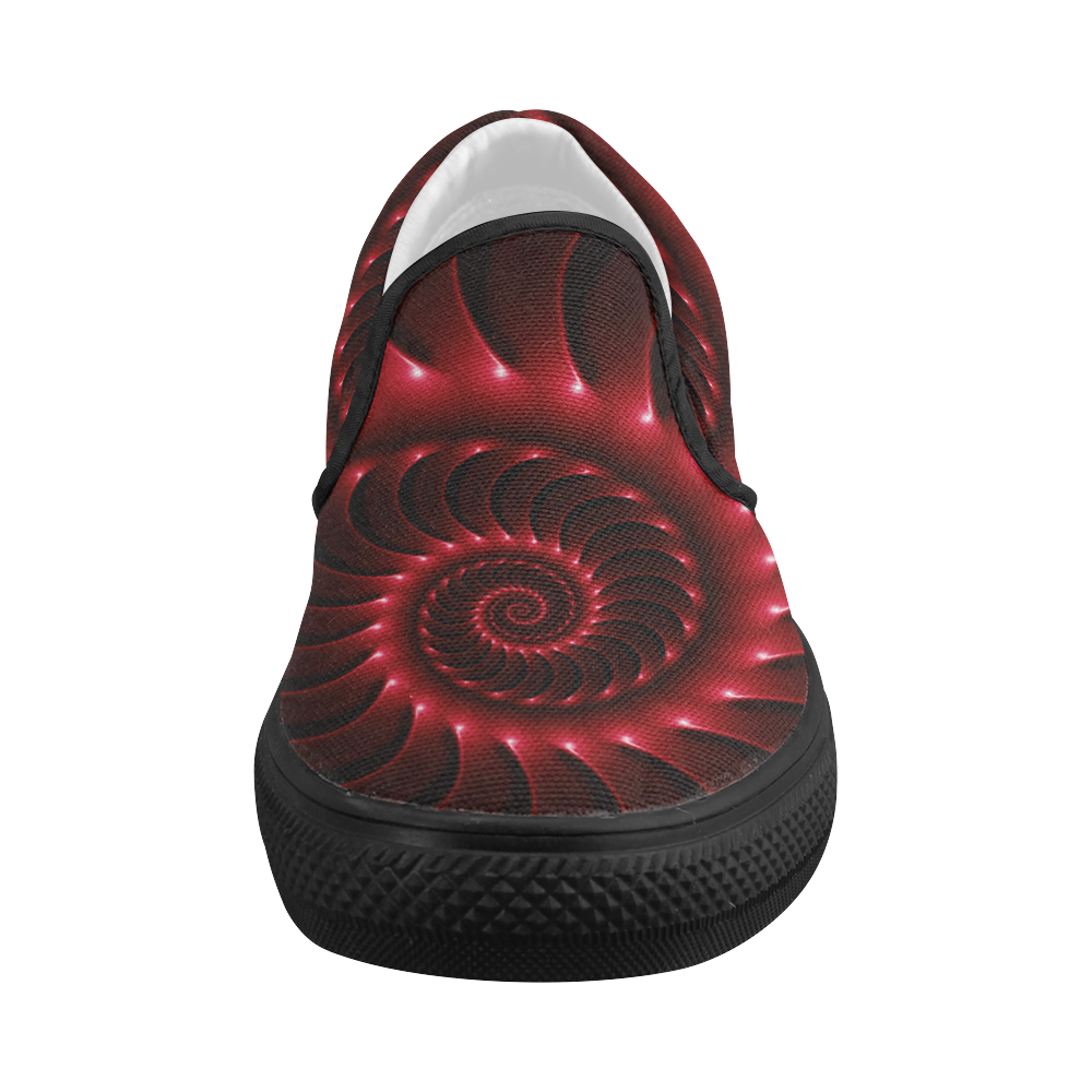 Glossy Red Spiral Women's Slip-on Canvas Shoes (Model 019)
