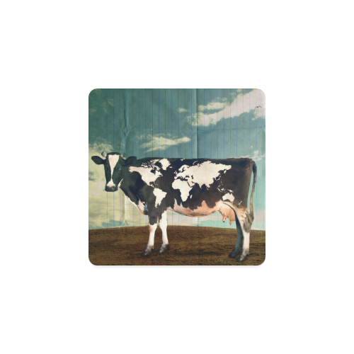Surreal Dairy Cow World Map Square Coaster
