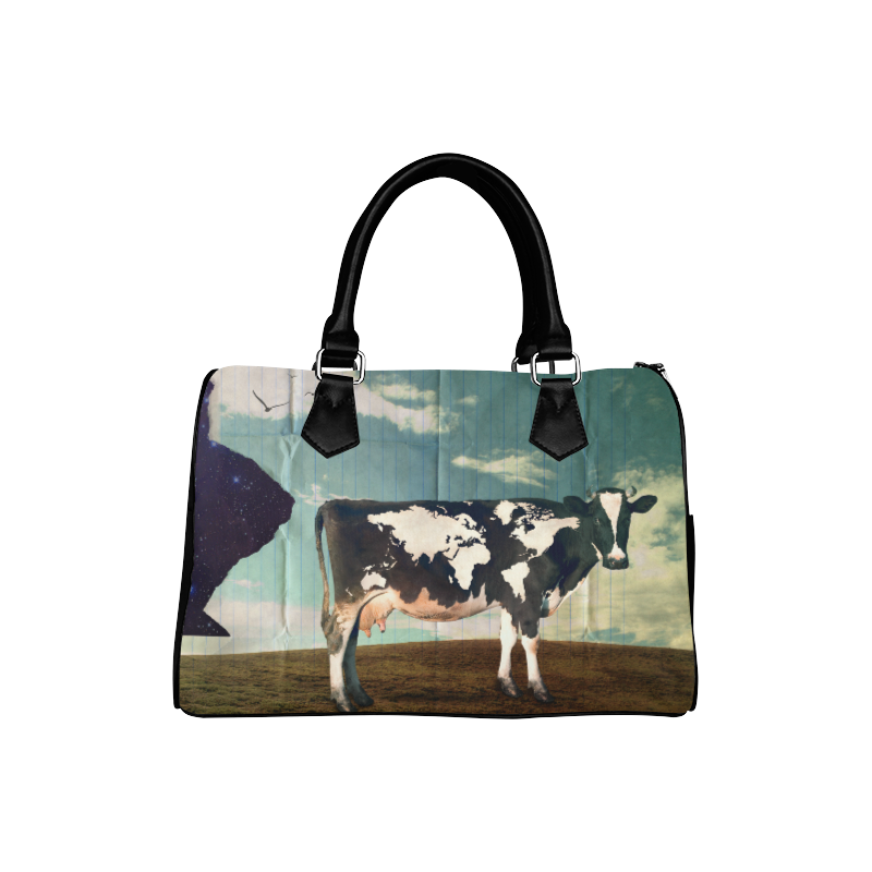 Surreal Dairy Cow World Map Boston Handbag (Model 1621)