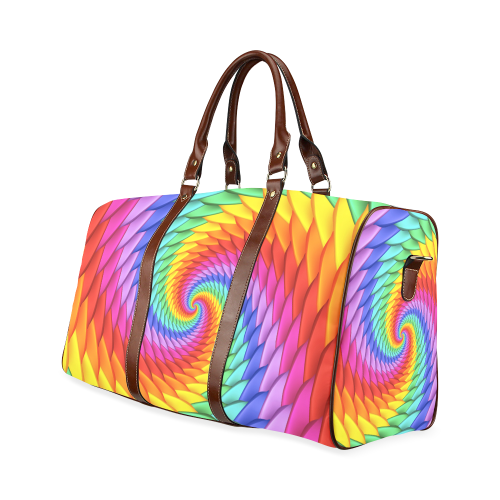 Psychedelic Rainbow Spiral Waterproof Travel Bag/Large (Model 1639)