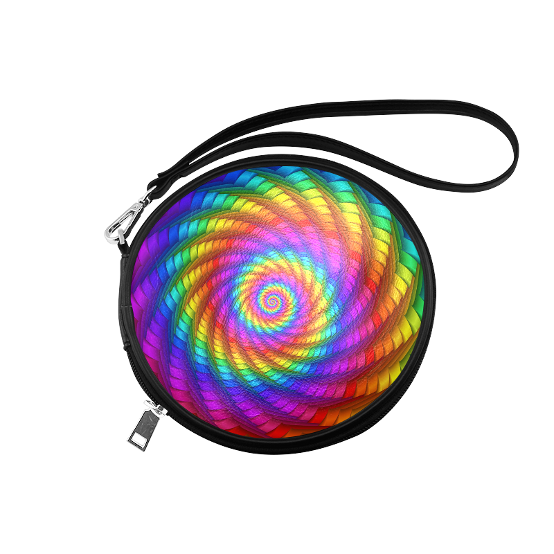 Psychedelic Rainbow Spiral Round Makeup Bag (Model 1625)