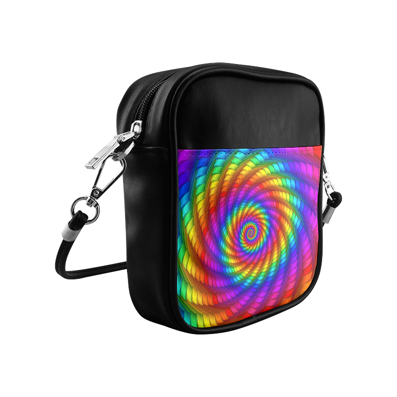 Psychedelic Rainbow Spiral Sling Bag (Model 1627)