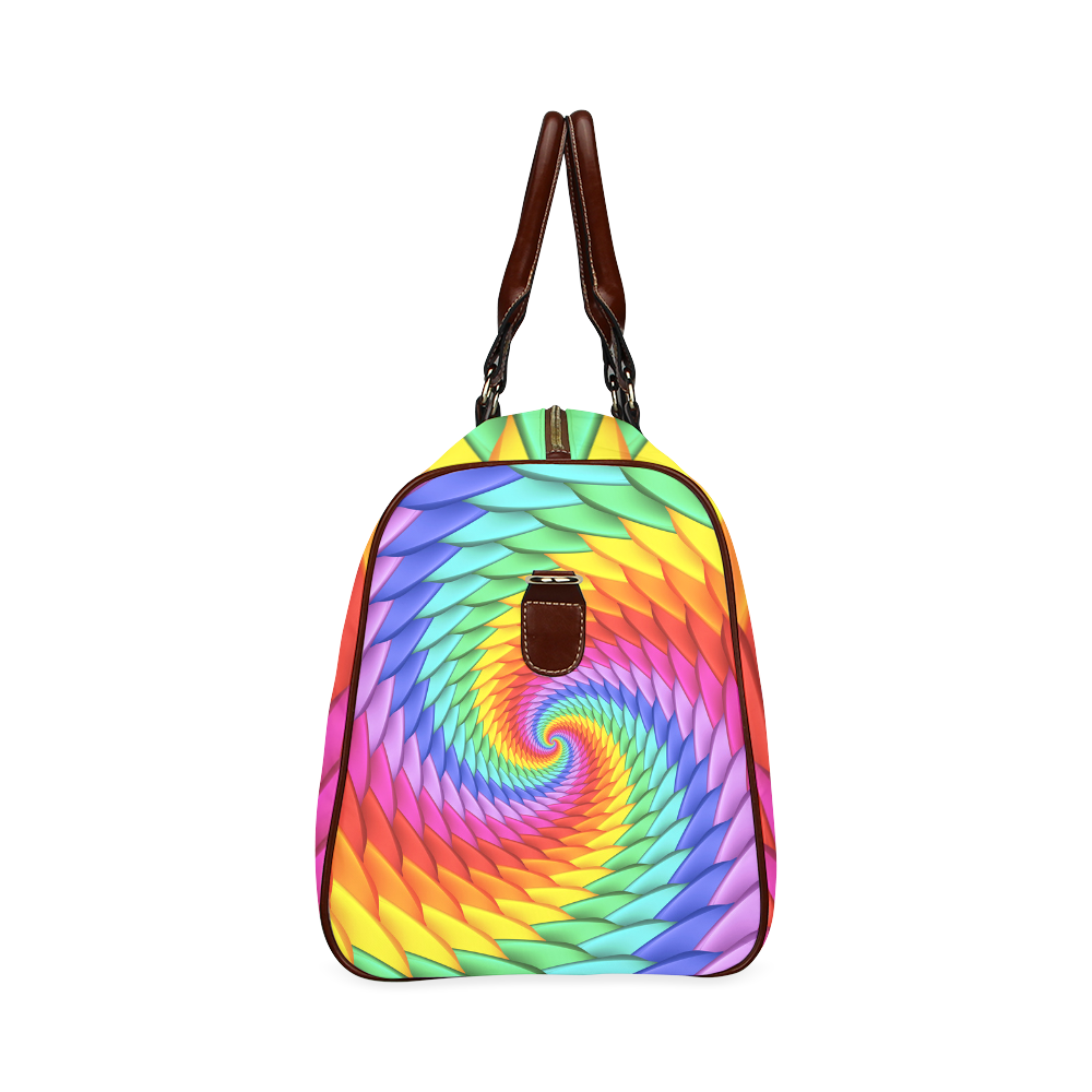 Psychedelic Rainbow Spiral Waterproof Travel Bag/Large (Model 1639)