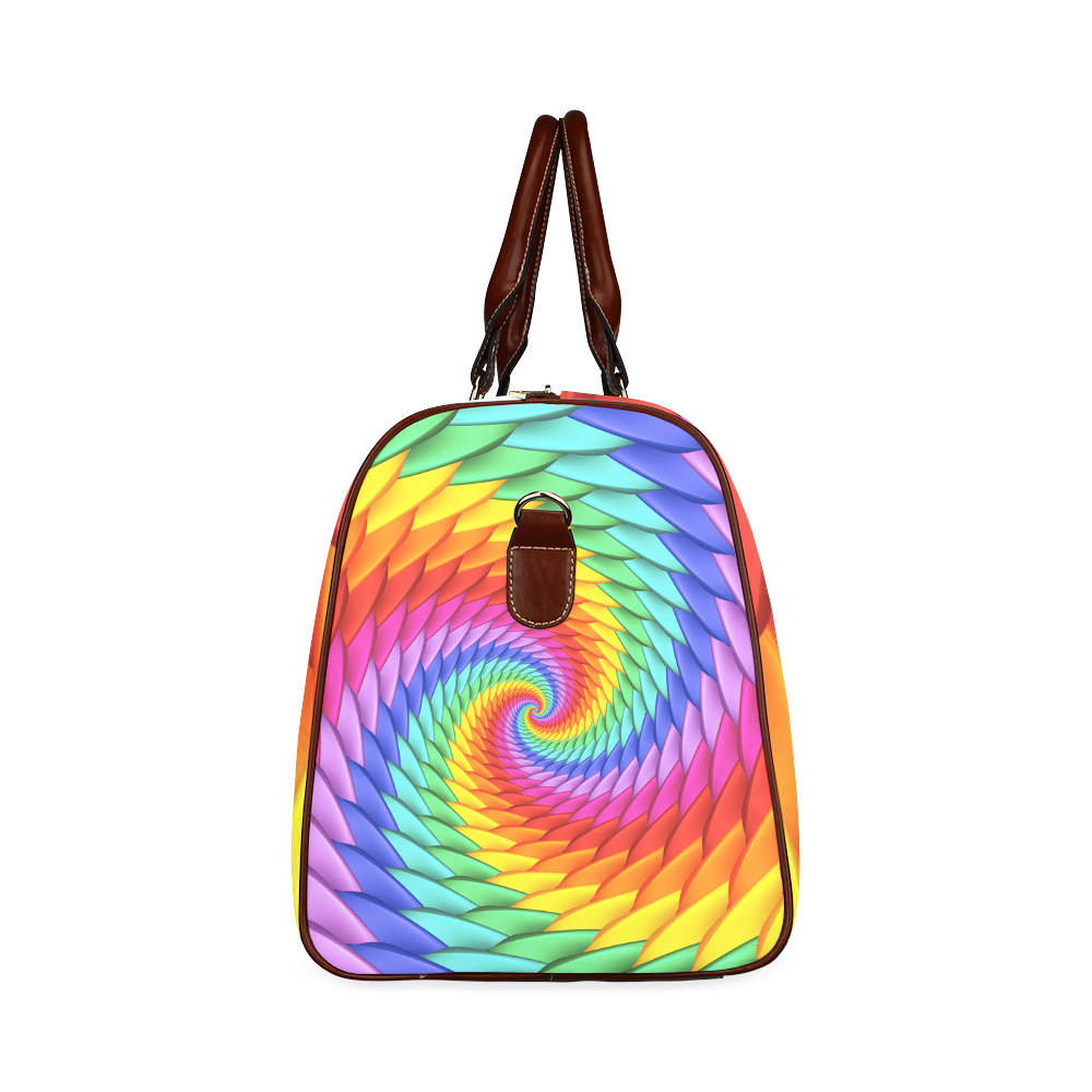 Psychedelic Rainbow Spiral Waterproof Travel Bag/Large (Model 1639)