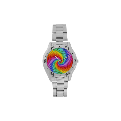 Psychedelic Rainbow Spiral Men's Stainless Steel Analog Watch(Model 108)