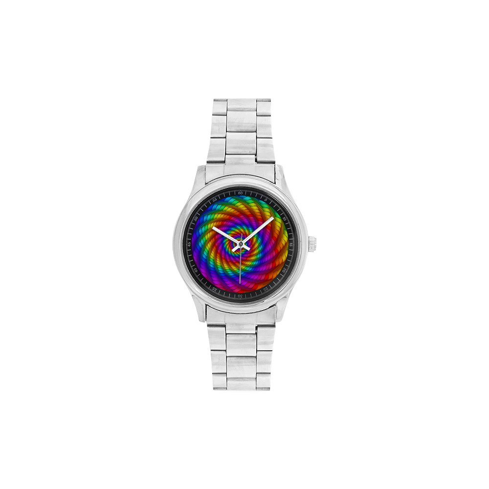 Psychedelic Rainbow Spiral Men's Stainless Steel Watch(Model 104)