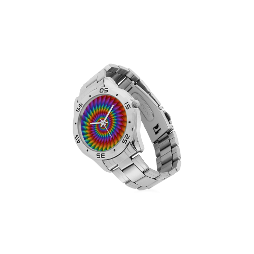 Psychedelic Rainbow Spiral Men's Stainless Steel Analog Watch(Model 108)