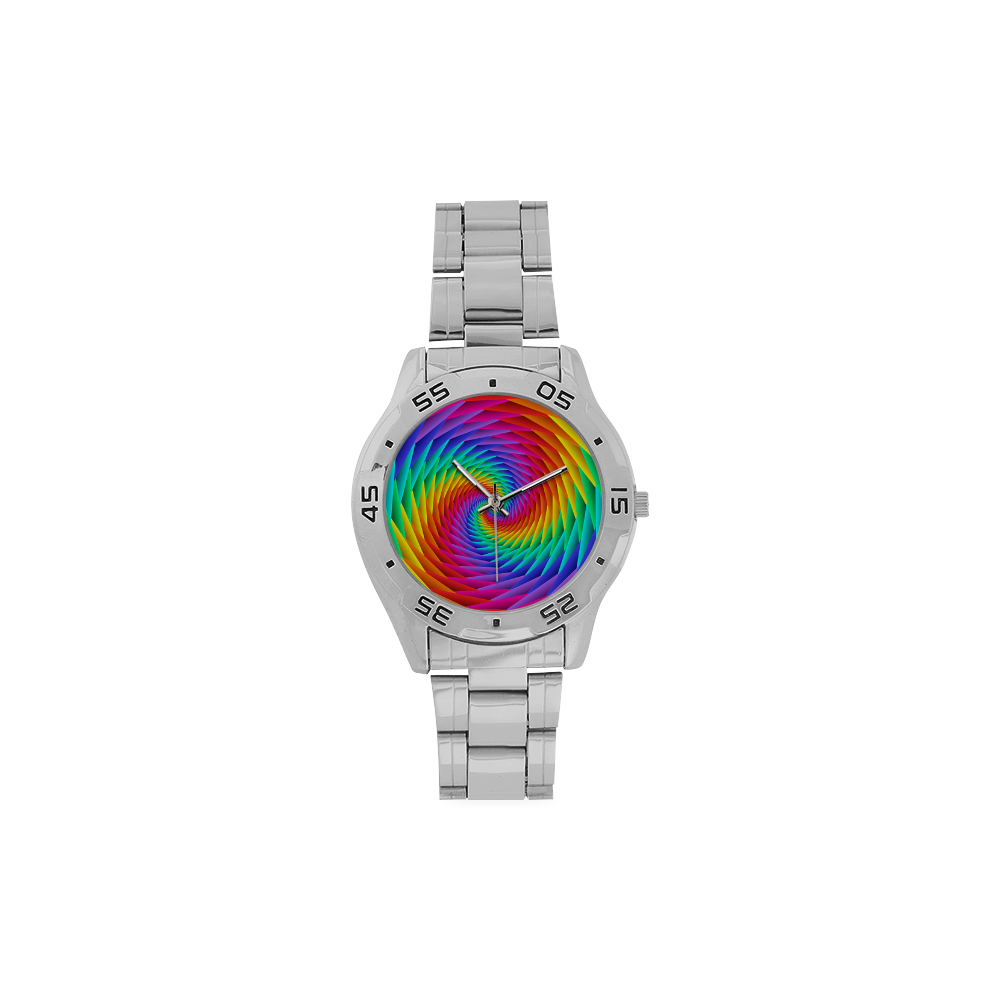 Psychedelic Rainbow Spiral Men's Stainless Steel Analog Watch(Model 108)