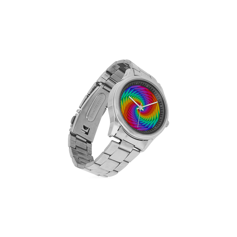 Psychedelic Rainbow Spiral Men's Stainless Steel Watch(Model 104)