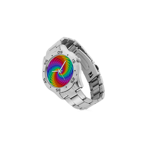 Psychedelic Rainbow Spiral Men's Stainless Steel Analog Watch(Model 108)