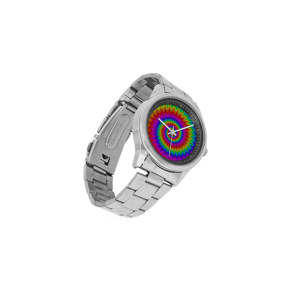 Psychedelic Rainbow Spiral Men's Stainless Steel Watch(Model 104)