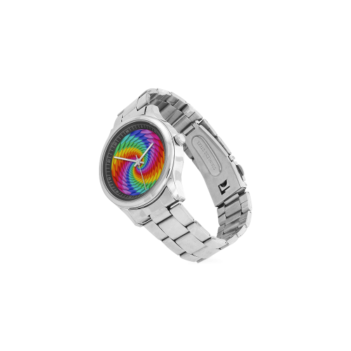 Psychedelic Rainbow Spiral Men's Stainless Steel Watch(Model 104)