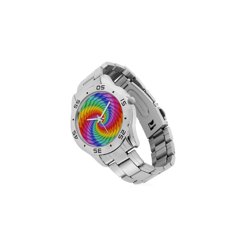 Psychedelic Rainbow Spiral Men's Stainless Steel Analog Watch(Model 108)