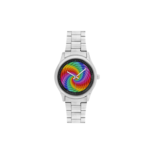 Psychedelic Rainbow Spiral Men's Stainless Steel Watch(Model 104)