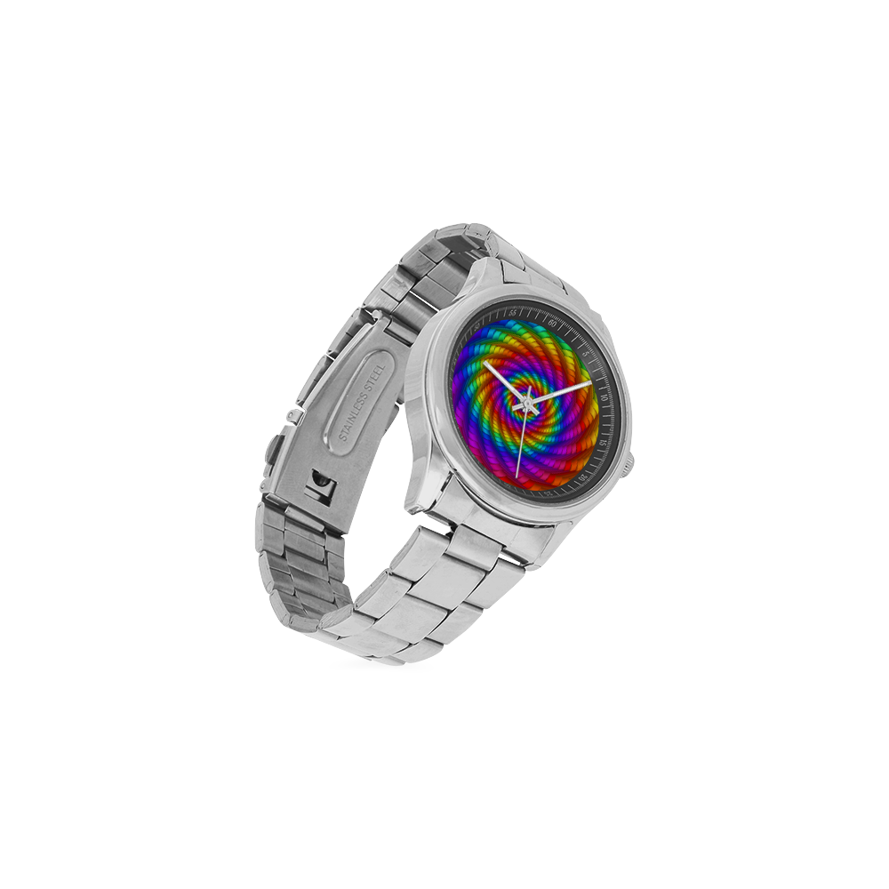 Psychedelic Rainbow Spiral Men's Stainless Steel Watch(Model 104)