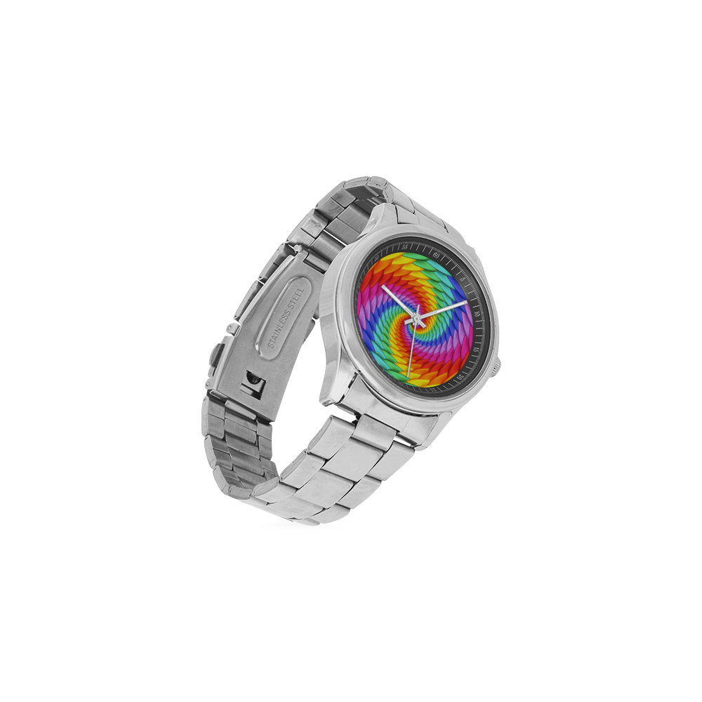 Psychedelic Rainbow Spiral Men's Stainless Steel Watch(Model 104)