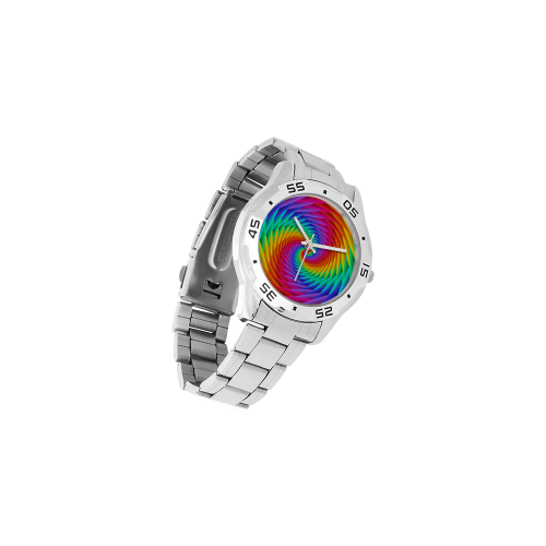 Psychedelic Rainbow Spiral Men's Stainless Steel Analog Watch(Model 108)