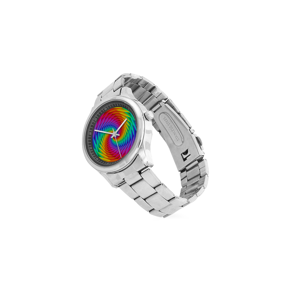 Psychedelic Rainbow Spiral Men's Stainless Steel Watch(Model 104)