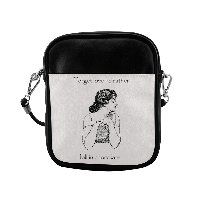 Funny Attitude Vintage Sass Forget Love I'd Rather Fall In Chocolate Sling Bag (Model 1627)