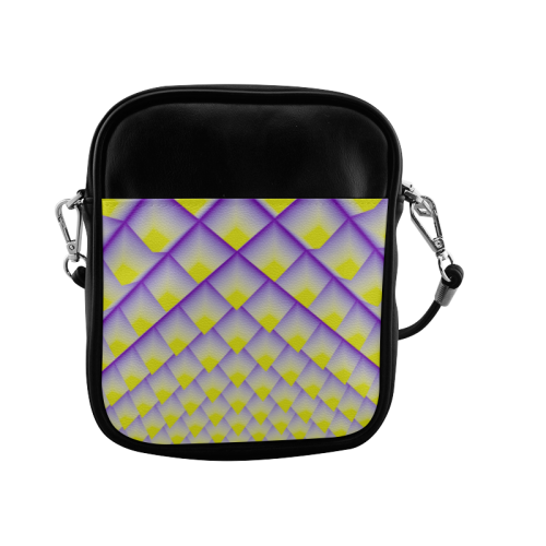 Yellow and Purple 3D Pyramids Pattern Sling Bag (Model 1627)