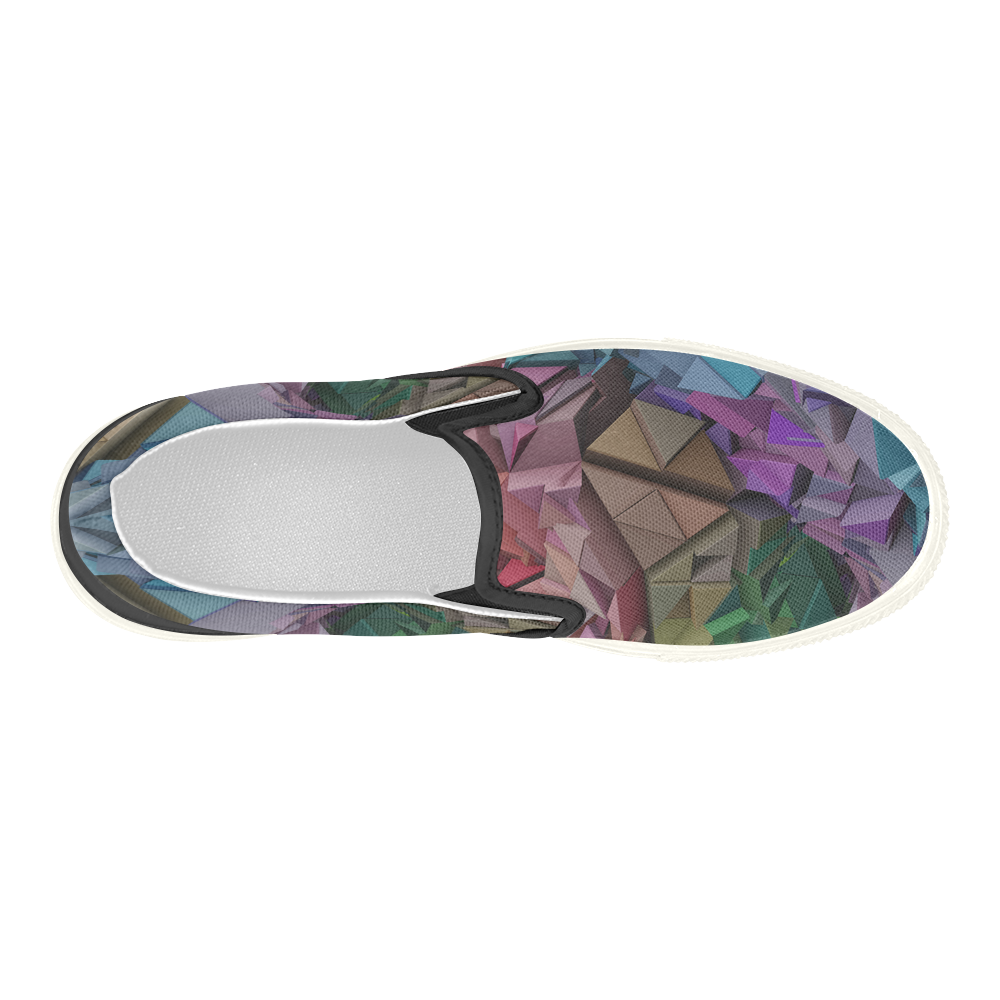 Colorful Abstract 3D Low Poly Geometric Women's Slip-on Canvas Shoes (Model 019)